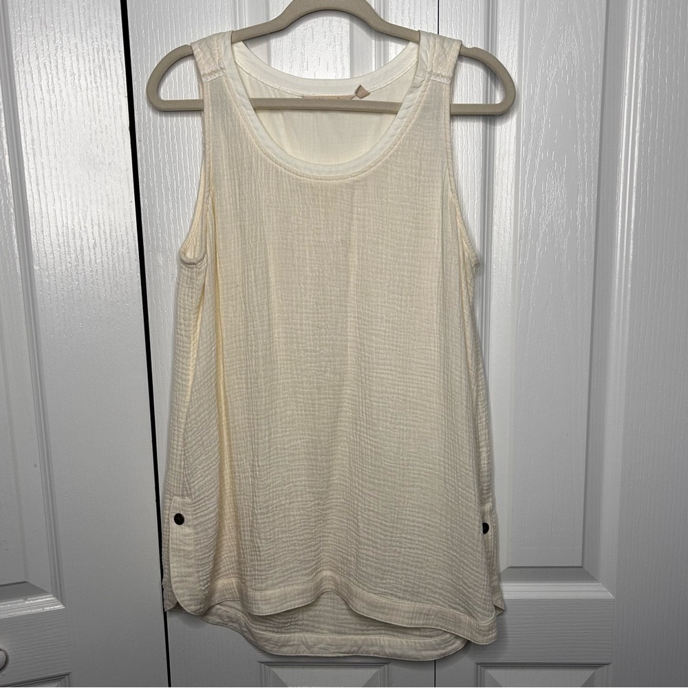Soft Surroundings Women’s Cream Round Neck Tank Top Size Small Cotton Button - Picture 1 of 7